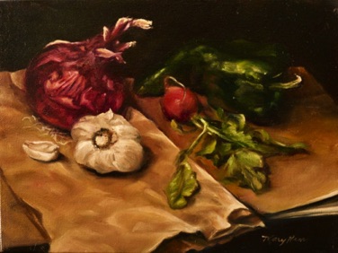 Assorted Vegetables on Paper Bag
oil on canvas
9” x 12”